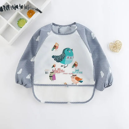 MessShield™ Baby Bib – Bavoir Imperméable à Manches Longues  avec Motifs Cartoons