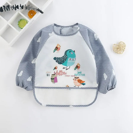 MessShield™ Baby Bib – Bavoir à Manches Longues Imperméable avec Motifs Cartoons