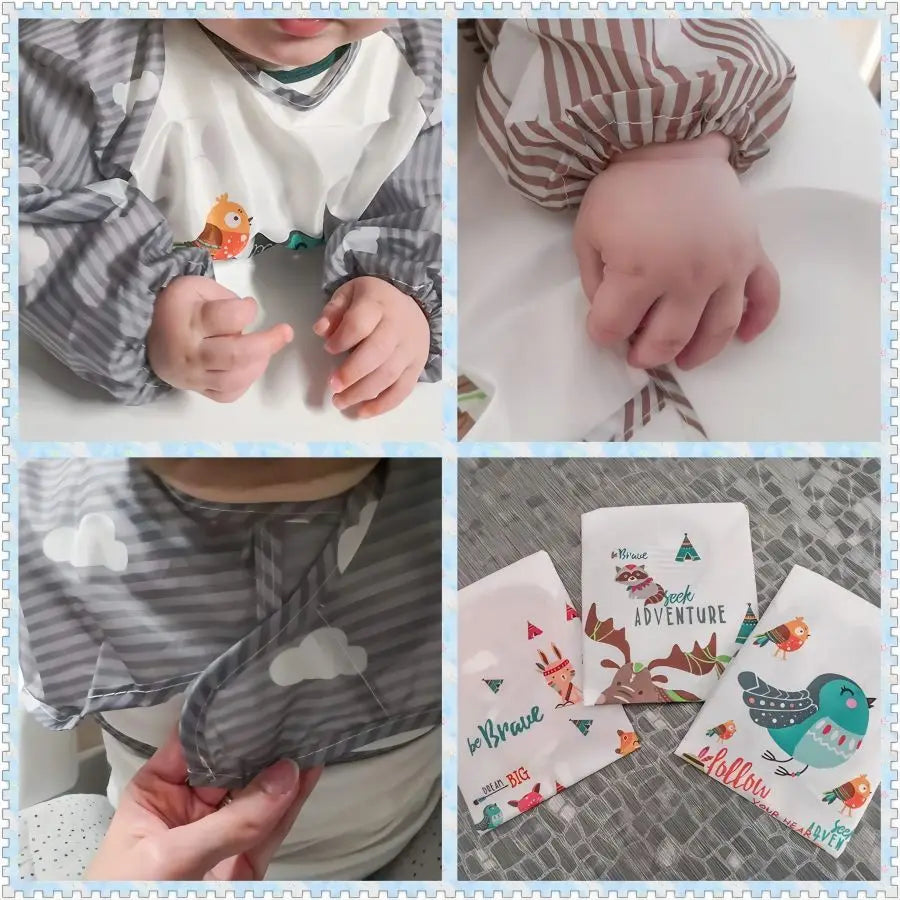 MessShield™ Baby Bib – Bavoir Imperméable à Manches Longues  avec Motifs Cartoons