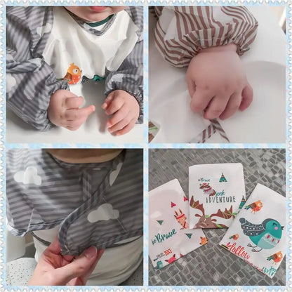 MessShield™ Baby Bib – Bavoir Imperméable à Manches Longues  avec Motifs Cartoons